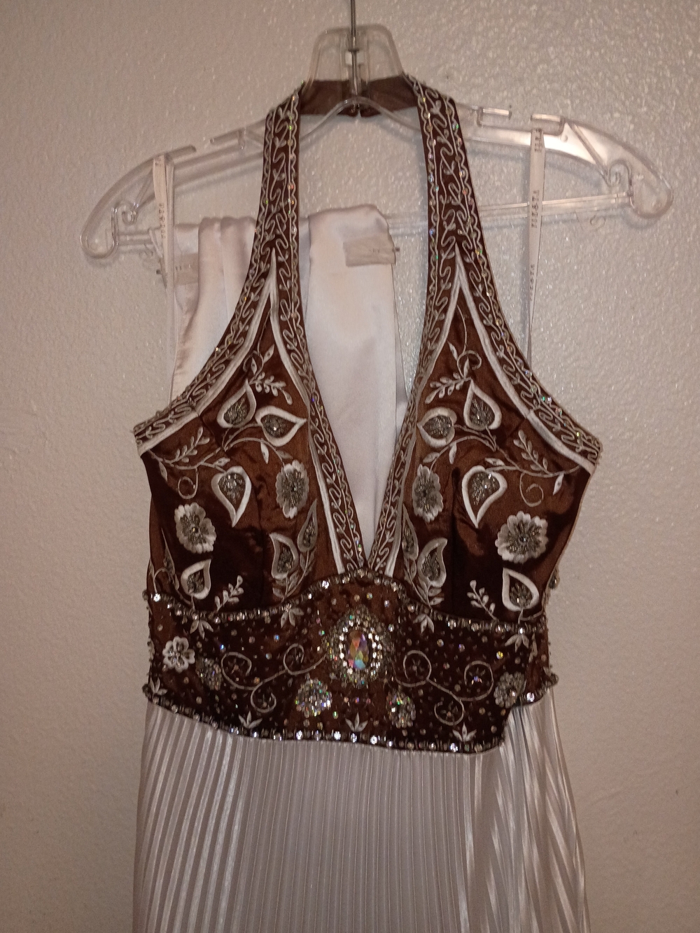 Embroidered Halter Evening Dress